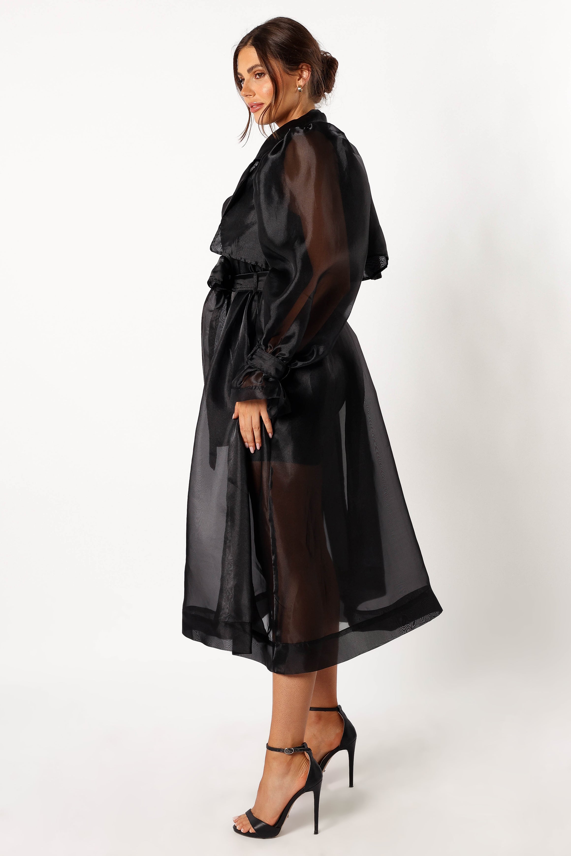 Braelynn Sheer Trench Coat - Black