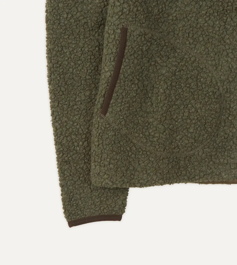 Casual Style Green Boucle Wool Zip Fleece Jacket
