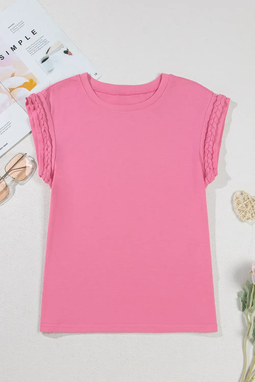 Braided Cap Sleeve Crew Tee