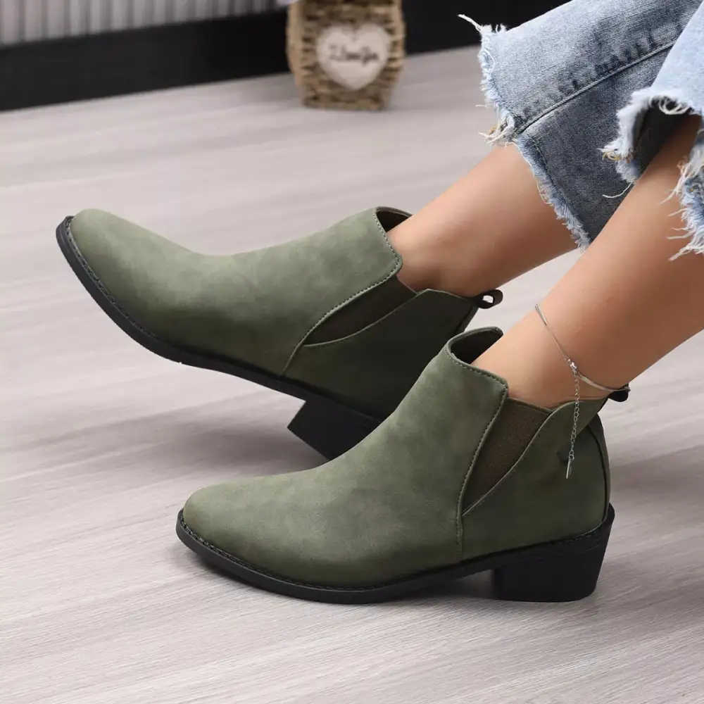 Pointed Toe Block Heel Ankle Boots