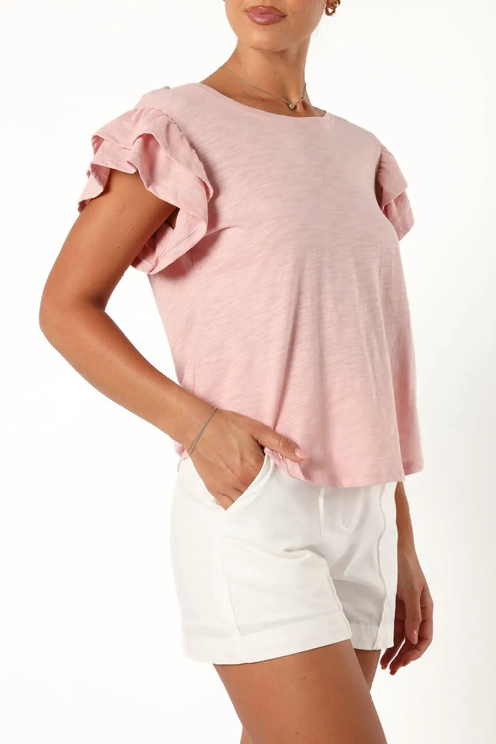 FRANKY FRILL SLEEVE TEE - DUSTY PINK