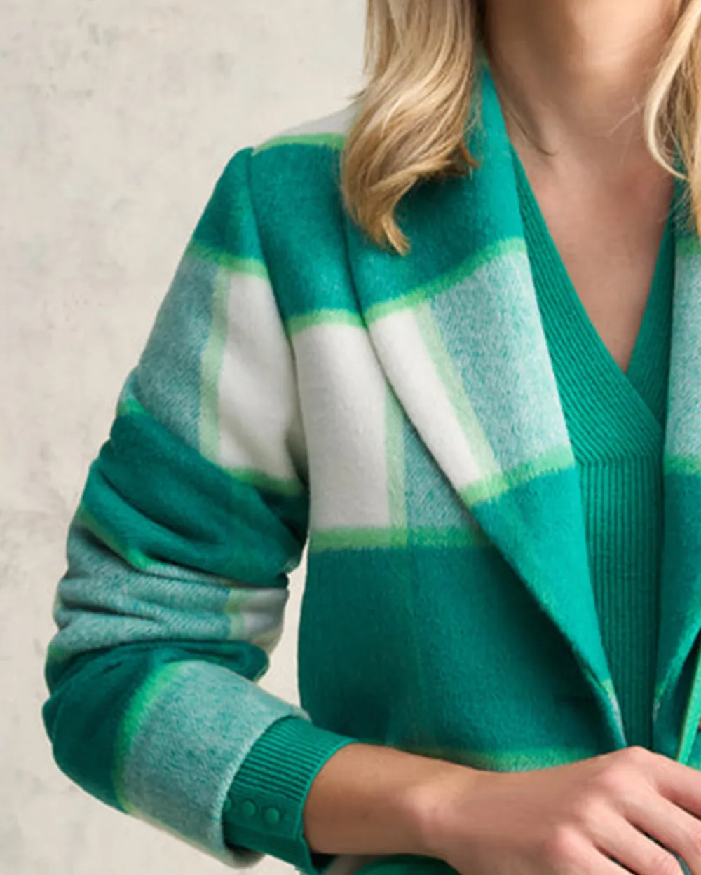 Green Check Casual Style Coat