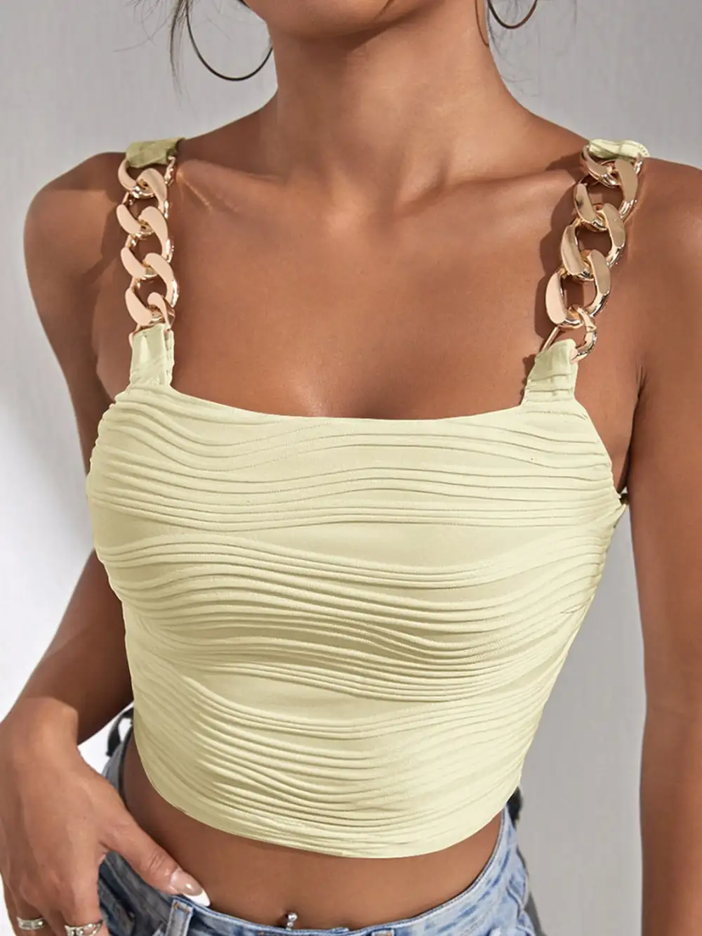Chain Detail Square Neck Tank Top