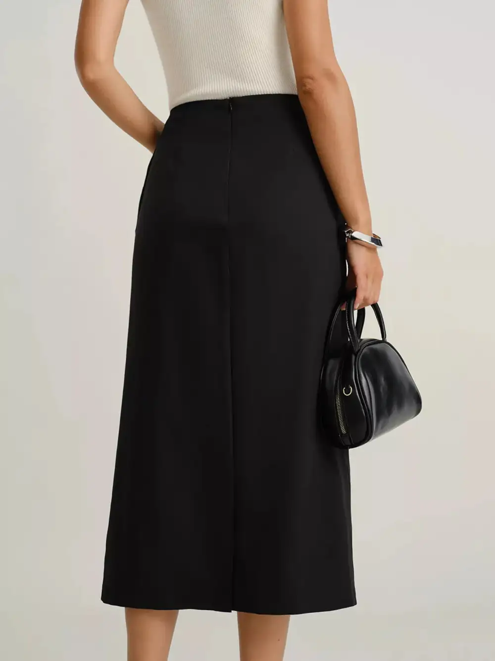 Button Front Pocket Midi Skirt