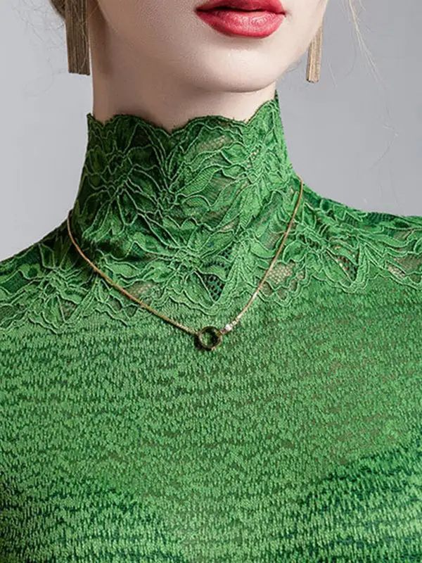 Layered Look Half Sleeve Slightly Sheer Panel Detail Textured High Neck T-Shirt