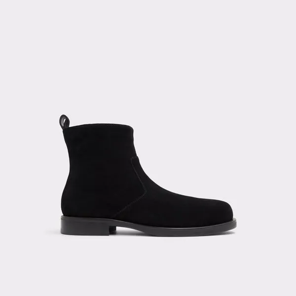 Solid Black Side Zipper Deerskin Low Heel Men's Boots