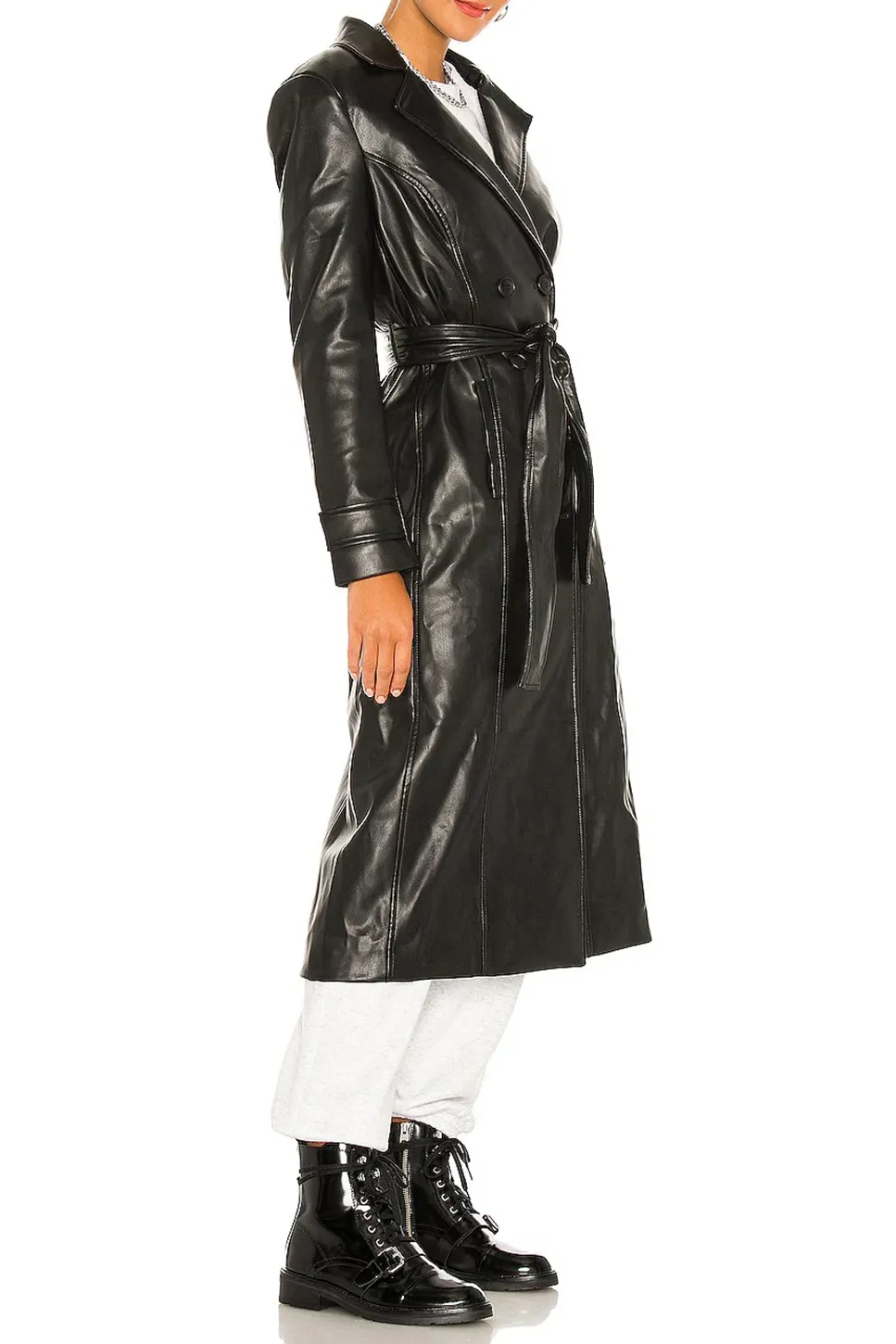Faux Leather Trench Coat