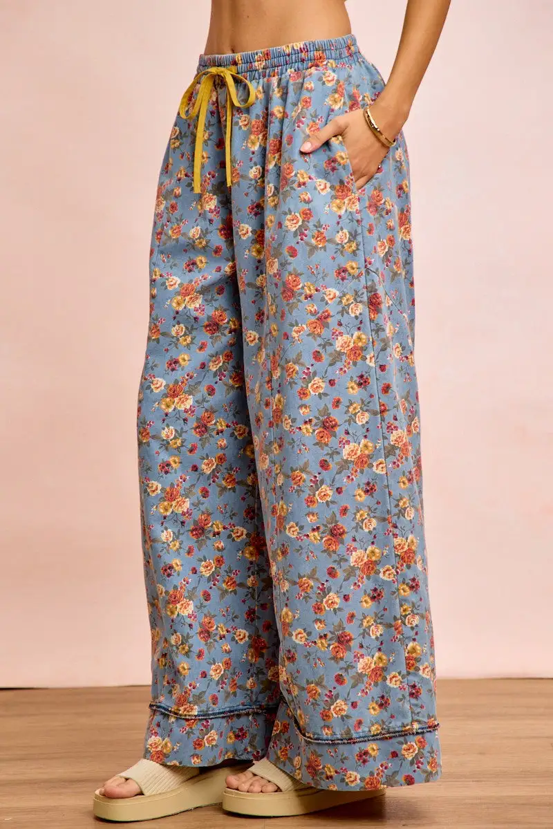 Floral Printed Drawstring Wide Pants