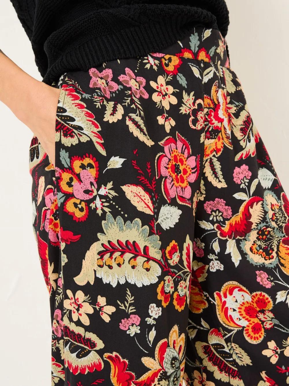 Isla Black Floral Wide Leg Trousers
