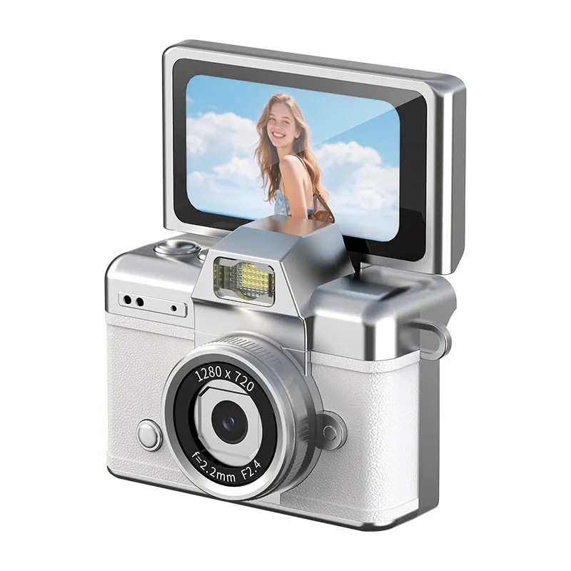 Retro Thumb Flip Screen Mini Camera for Cross-border Students, Portable HD CCD Digital Camera for Photos & Videos, Neck Strap Design