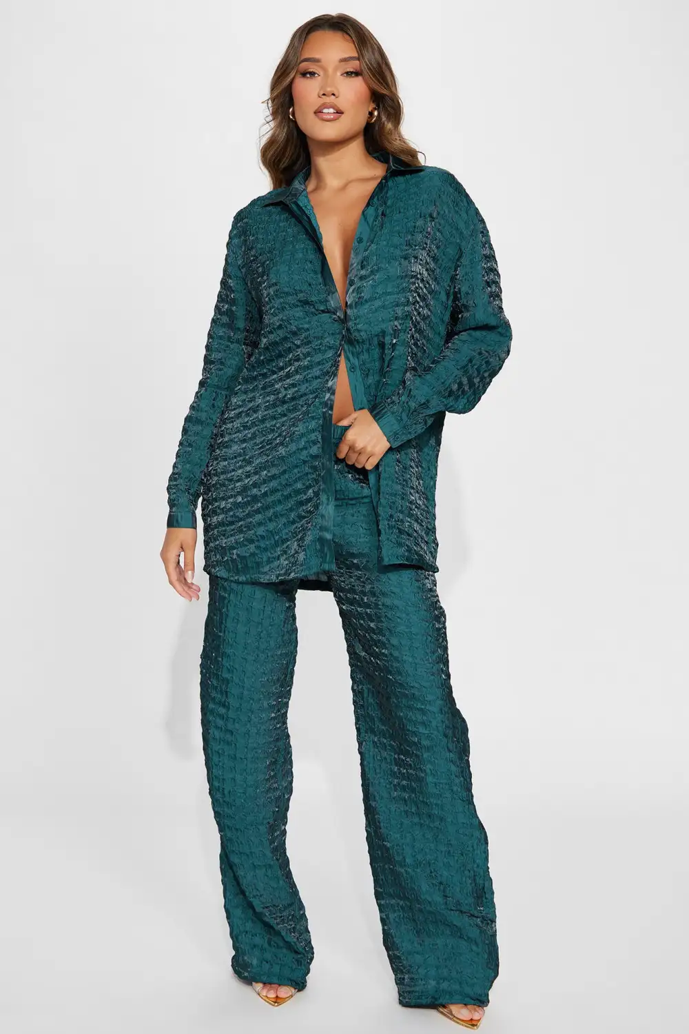Royal Textured Pant Set - Hunter
