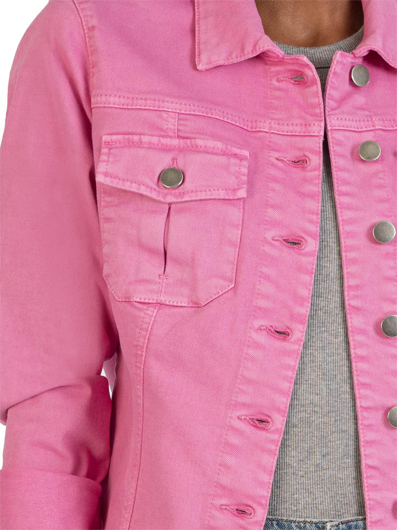 Rosy Pink Hem Cotton Blend Trucker Jacket