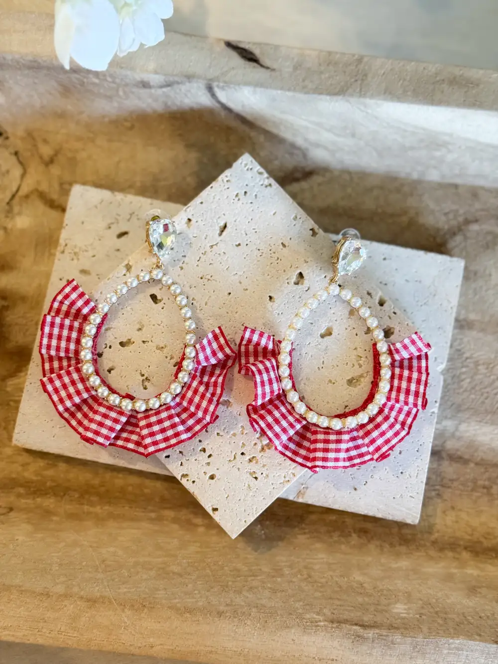 Gingham Pearl Statement Earrings