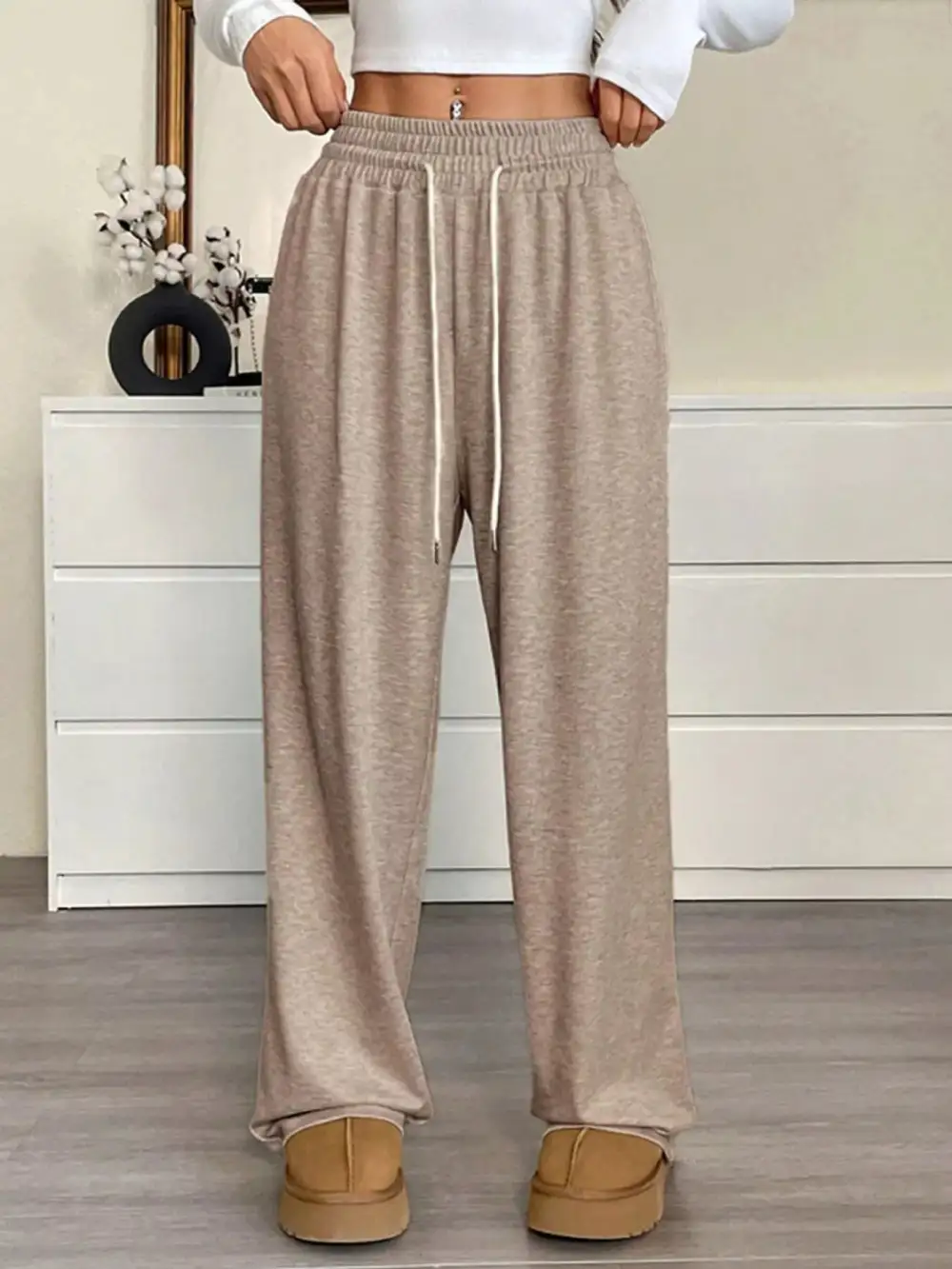Full Size Drawstring High Waist Wide Leg Pants