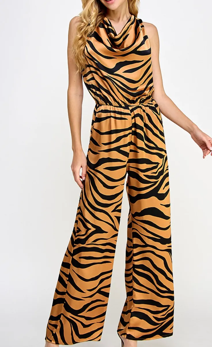 Animal Print Sleeveless Jumpsuit