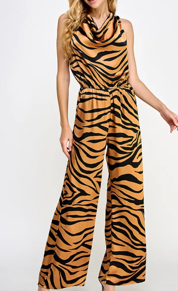 Animal Print Sleeveless Jumpsuit