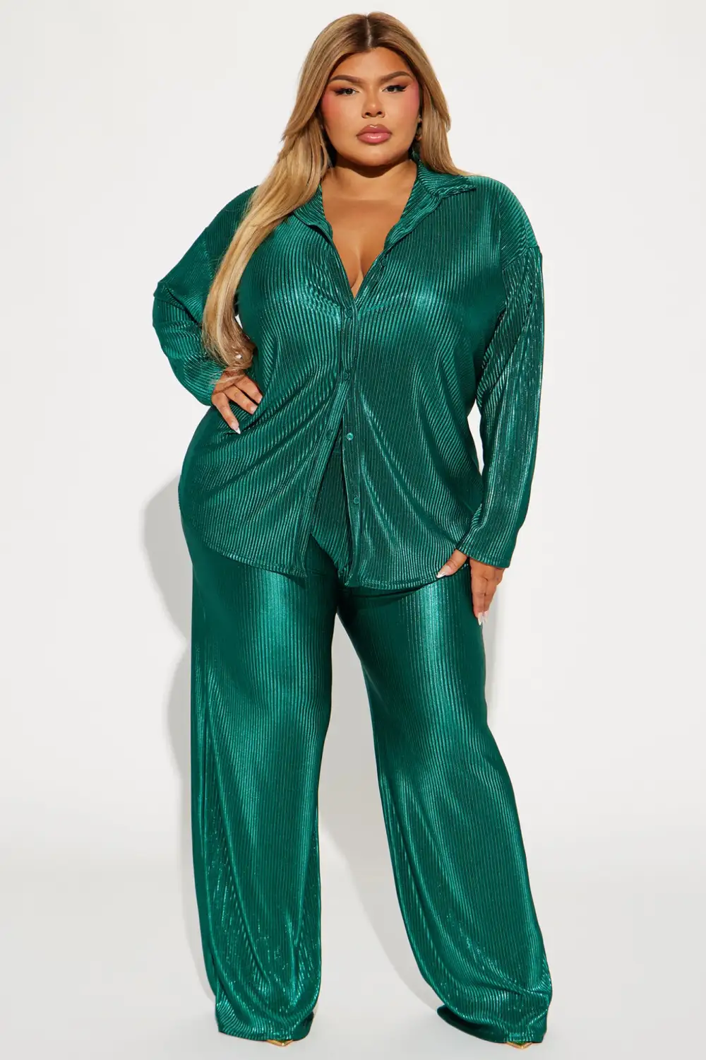 Kiss Of A Star Metallic Pant Set - Teal