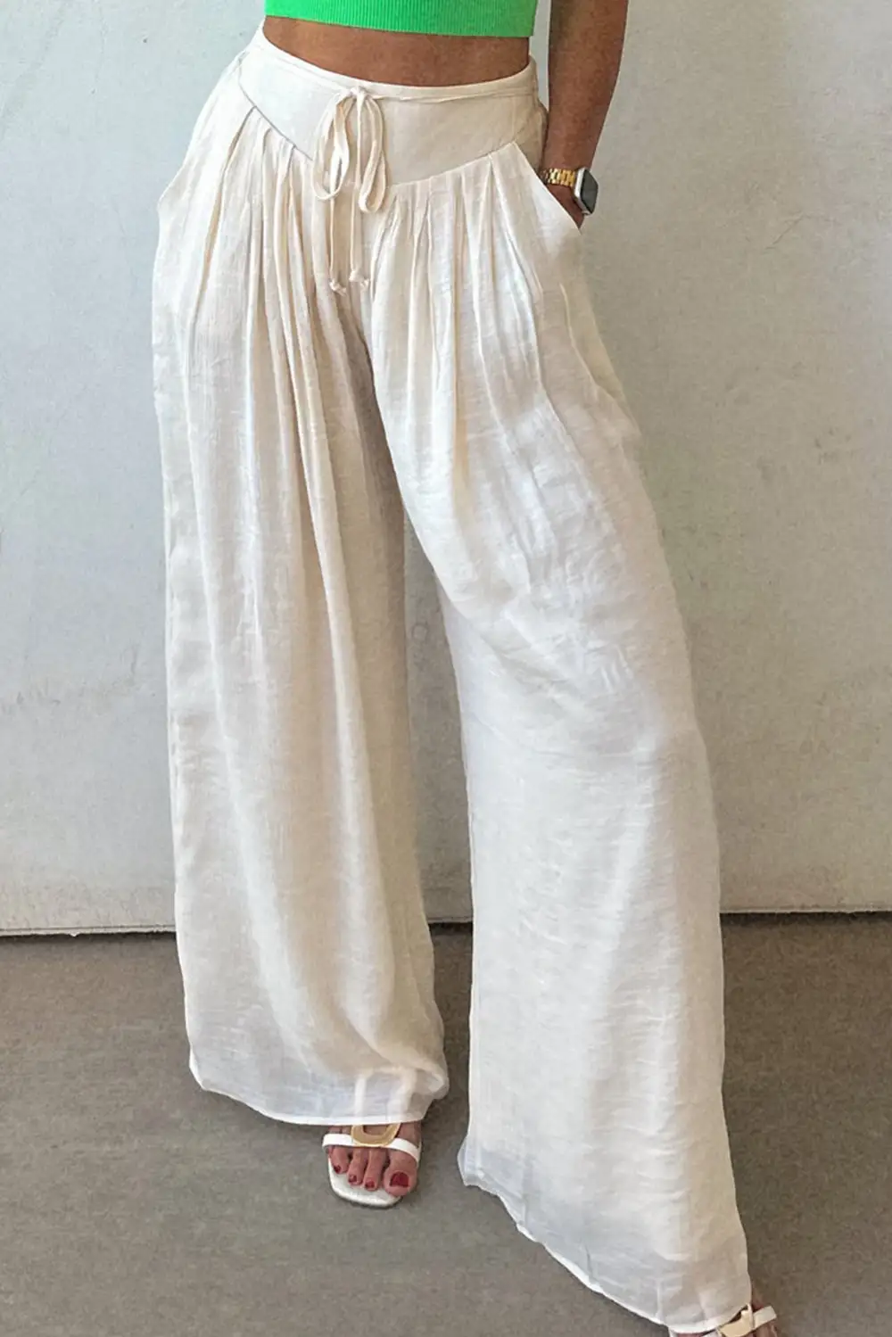 Tie Rise Pleated Wide Leg Pants