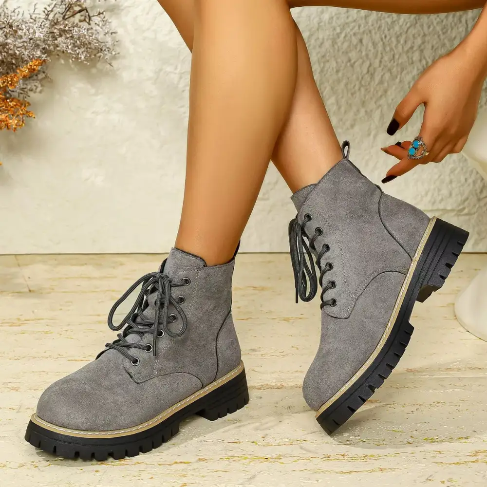 Round Toe Lace-Up Boots
