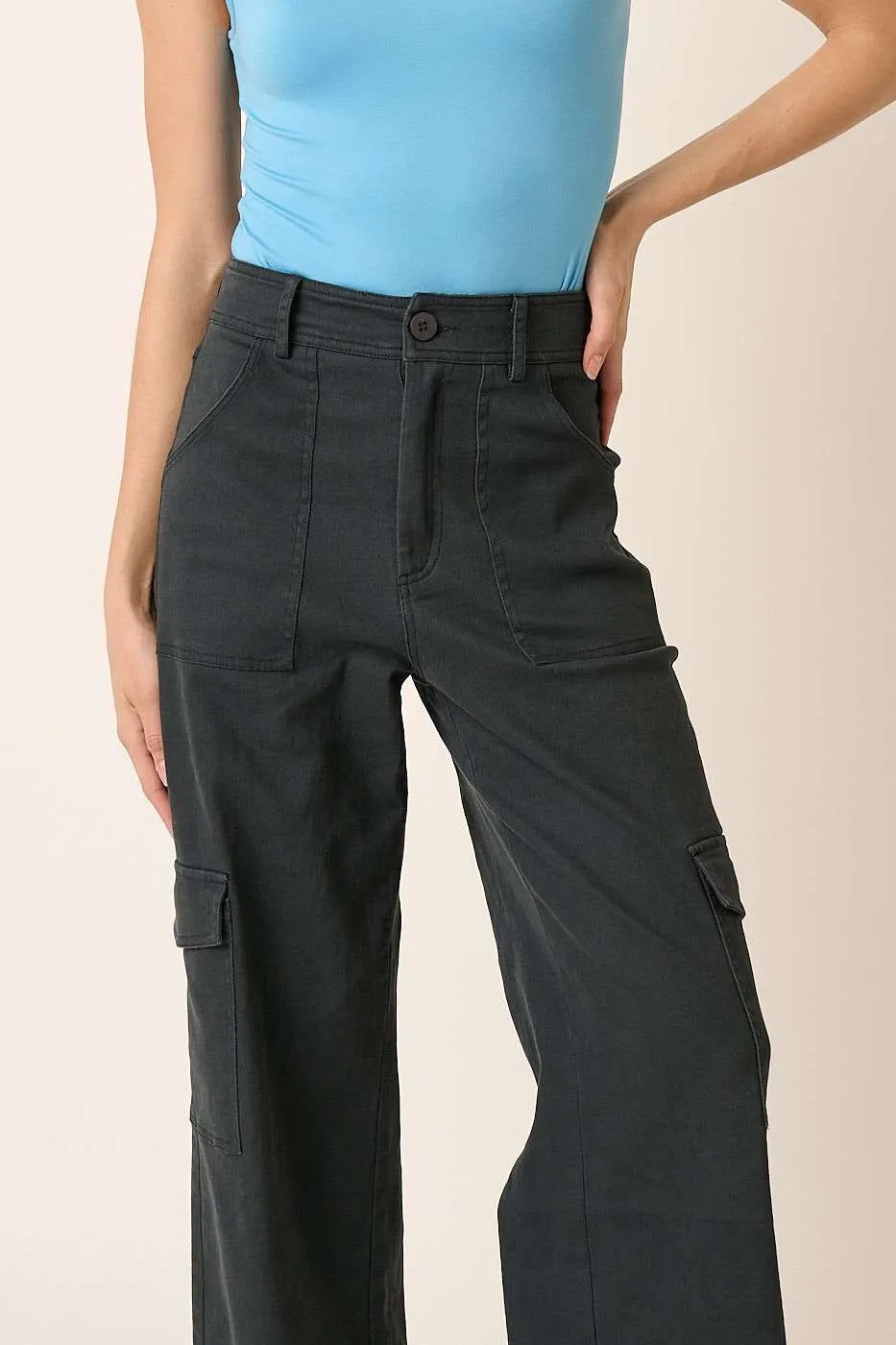 Wide Leg High Waist Pants With Cargo Pockets