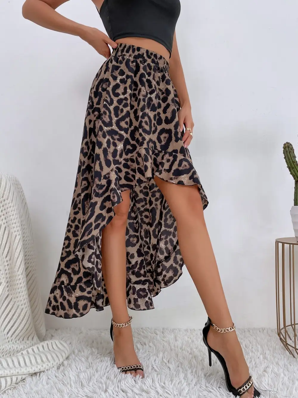Ruffle Leopard Print Skirt