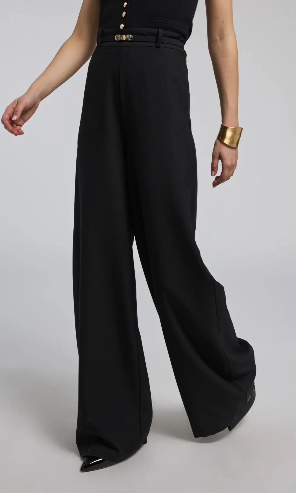 Black Drop Button Wide Leg Trousers