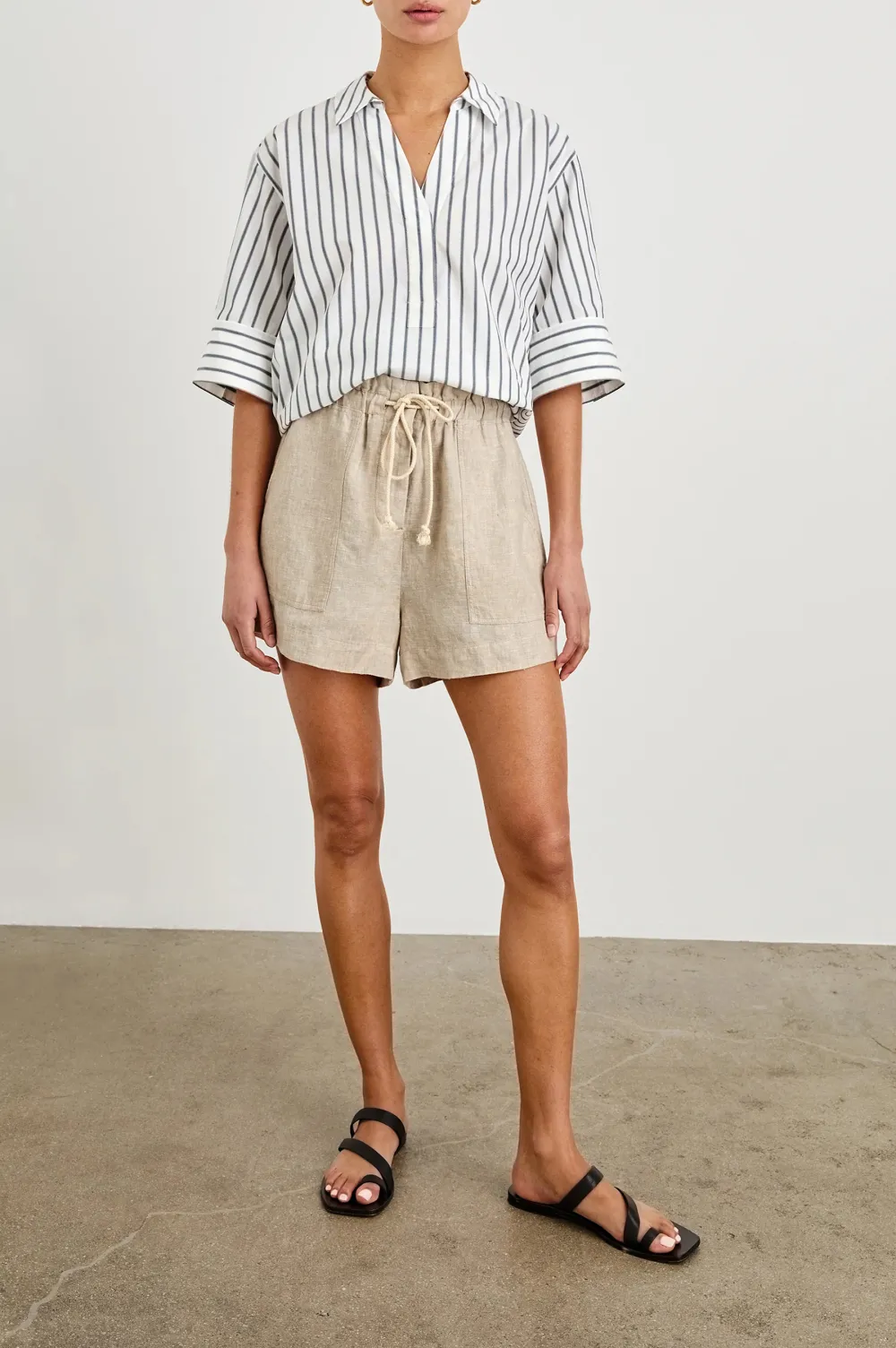 Adjustable Elastic Waist Drawstring Striped Short Pants