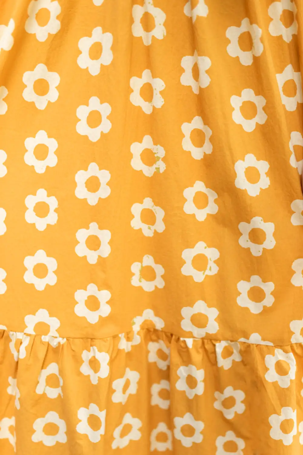 Yellow Floral Print Puff Sleeve Button Neck Dress