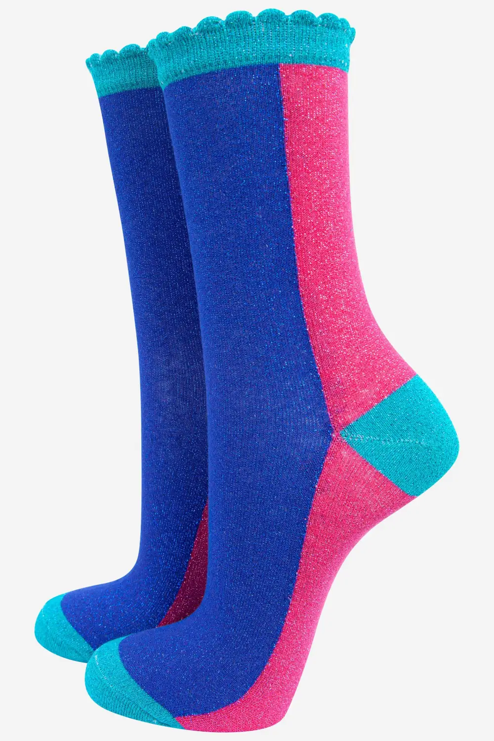 Colour Women's Glitter Colour Block Pattern Socks