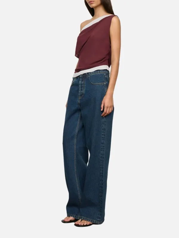 Contrast Asymmetrical Neck Top