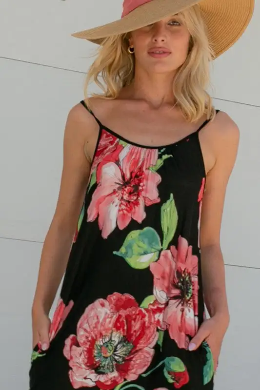 FLORAL HALTER POCKET MAXI DRESS