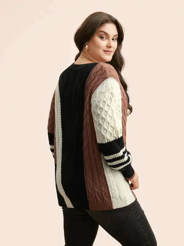 Contrast Patchwork Cable Knit Pullover