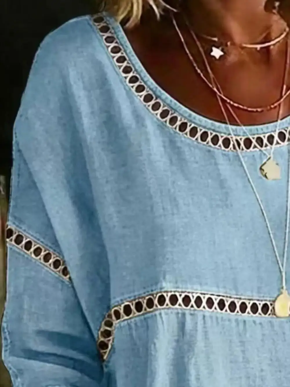 Hollow Out Round Neck Top Plus