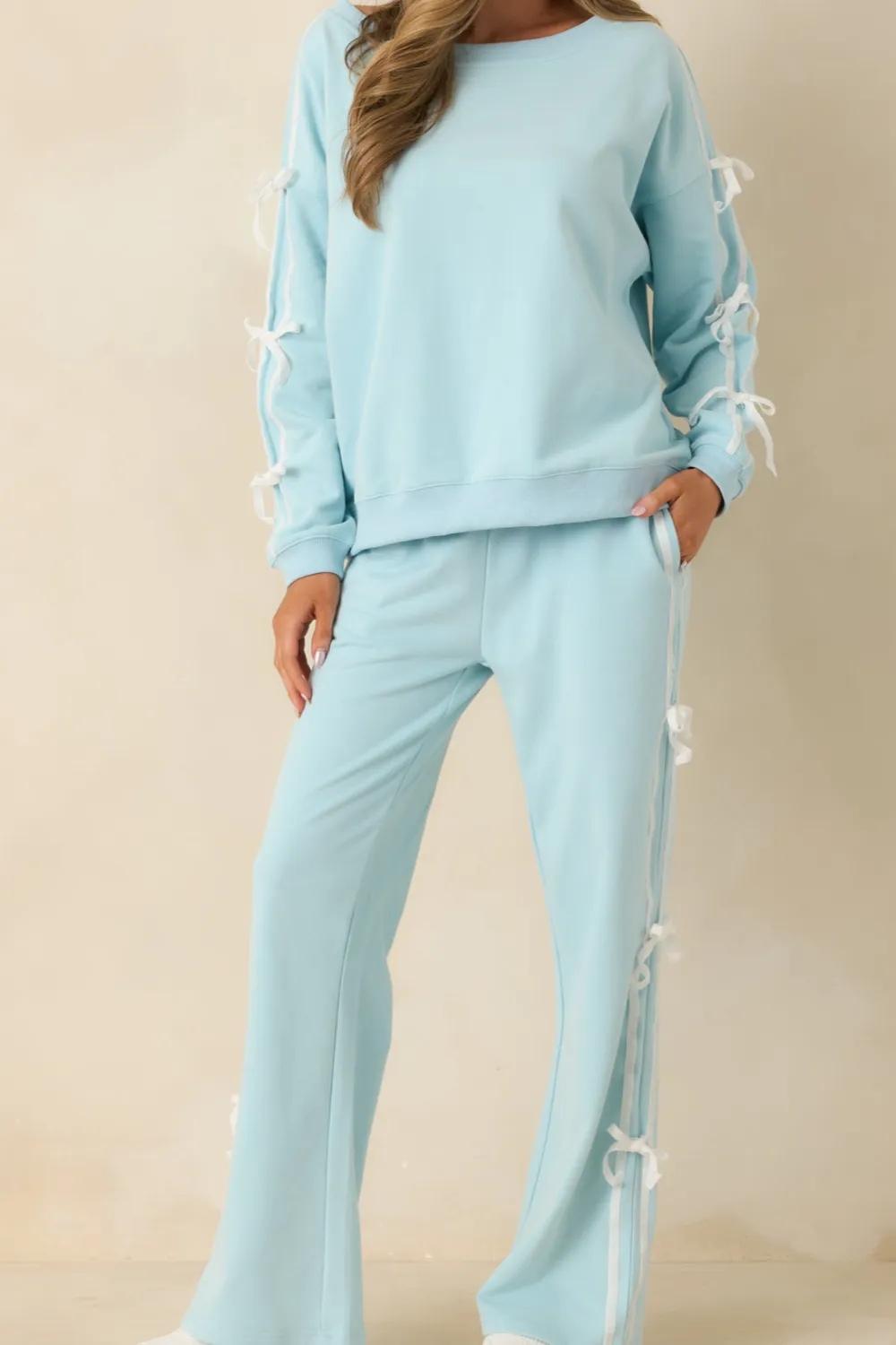 Aqua Tie Detail Wide Leg Sweatpants