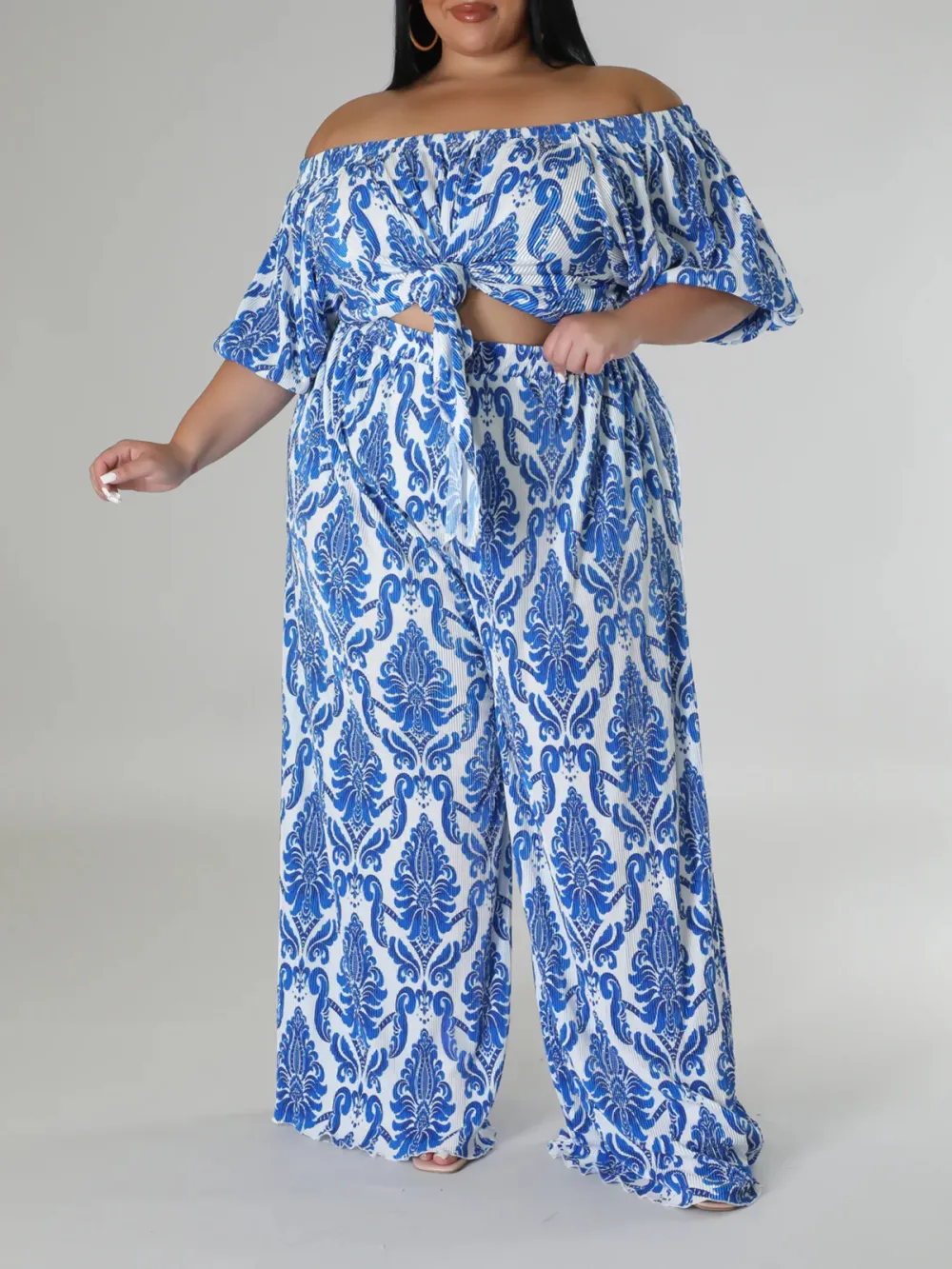 Plus-Size Women'S Fashion Plant-Print Suit