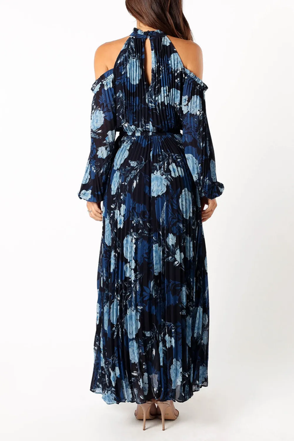 HILARY PLEATED MAXI DRESS - BLUE FLORAL