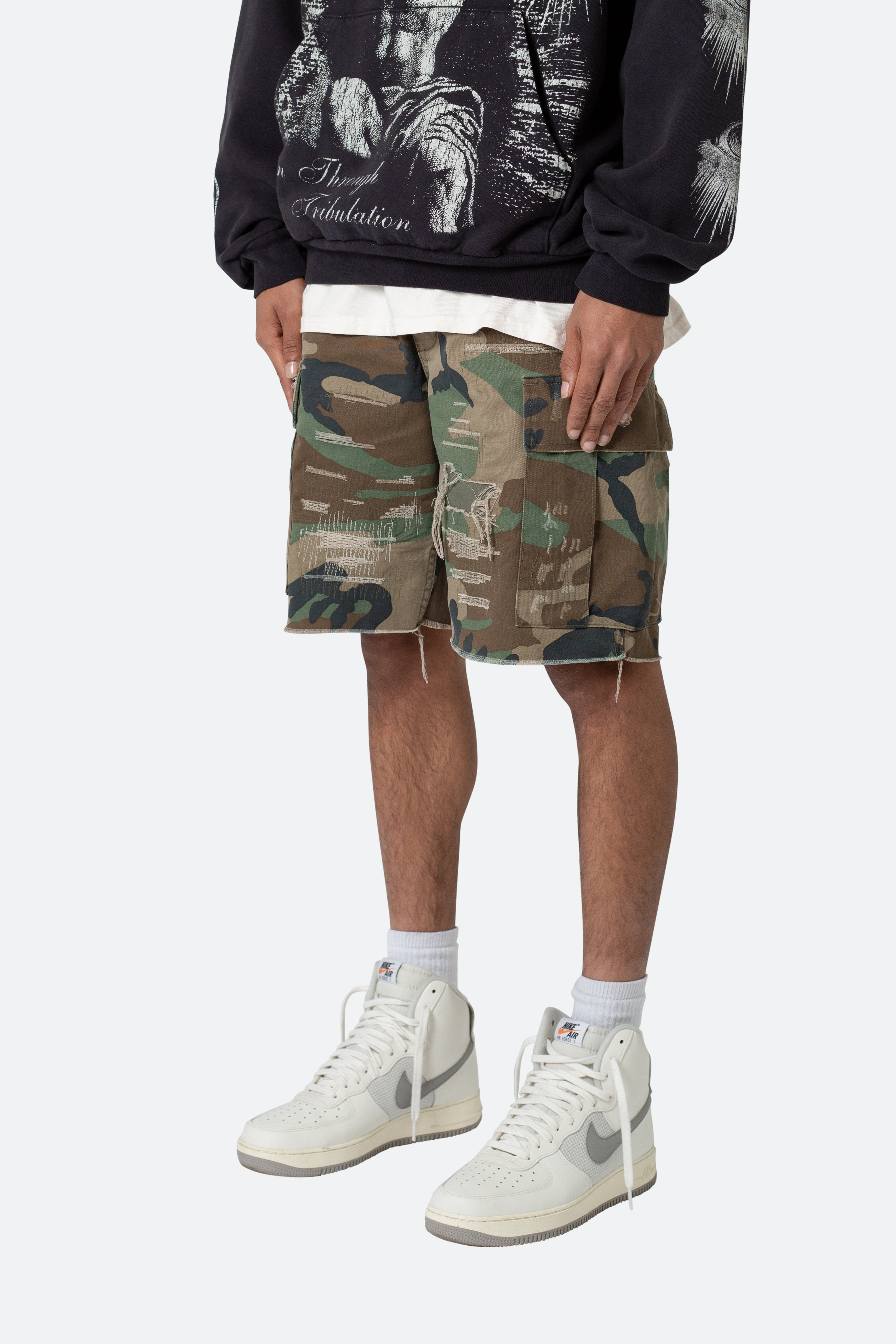 Distressed Cargo Shorts - Camo