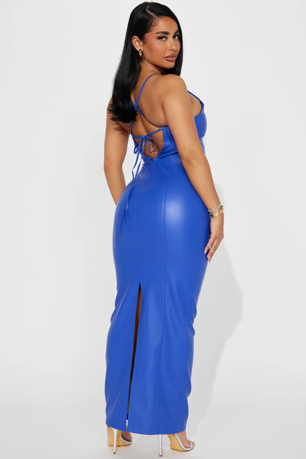 Lydia Faux Leather Maxi Dress - Blue