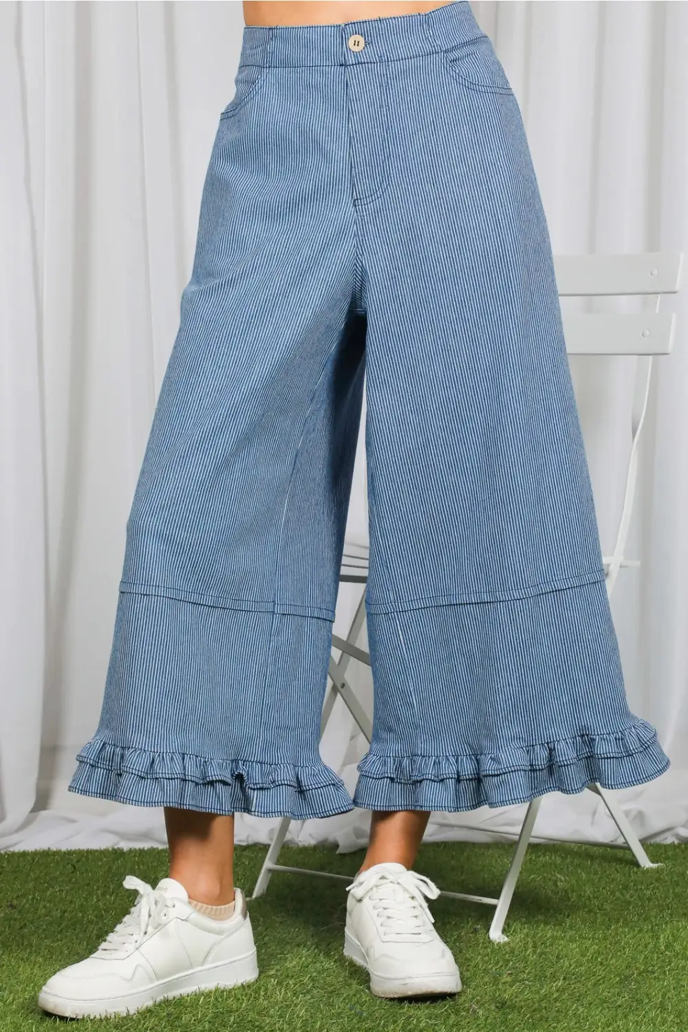 Ruffled Hem Denim Pants