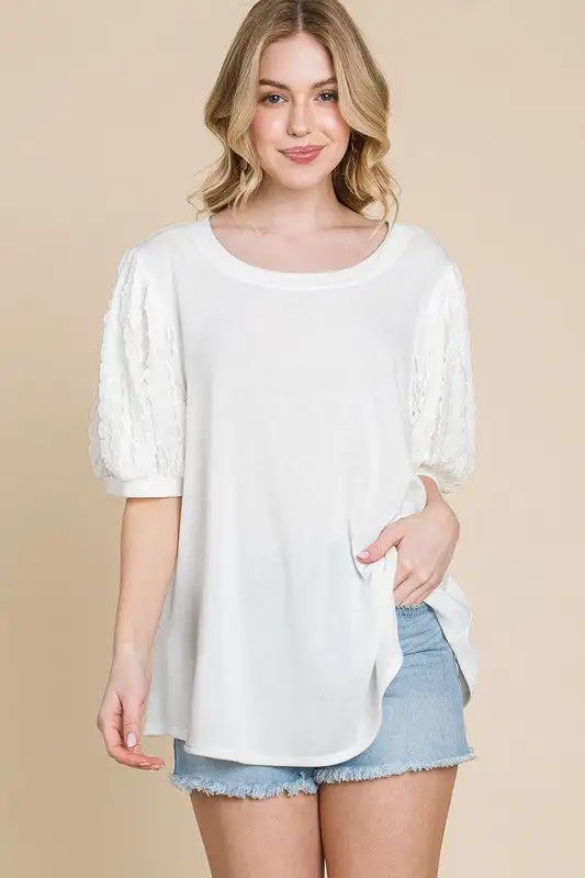 Brienna Top with Contrast Sleeves in White | URBAN ECHO SHOP