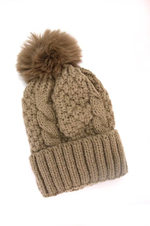Cable Knot Pom Beanie Hat