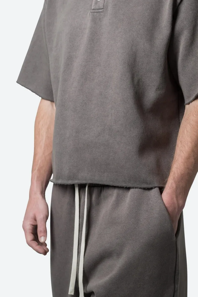 GRAY FLEECE OVERSIZED POLO SHIRT