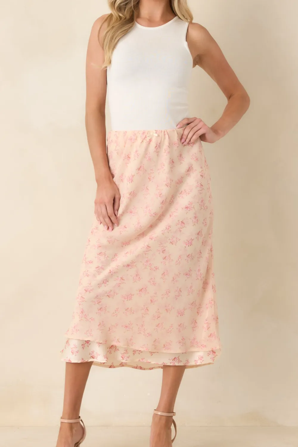 In Dreams Floral Chiffon Layered Midi Skirt