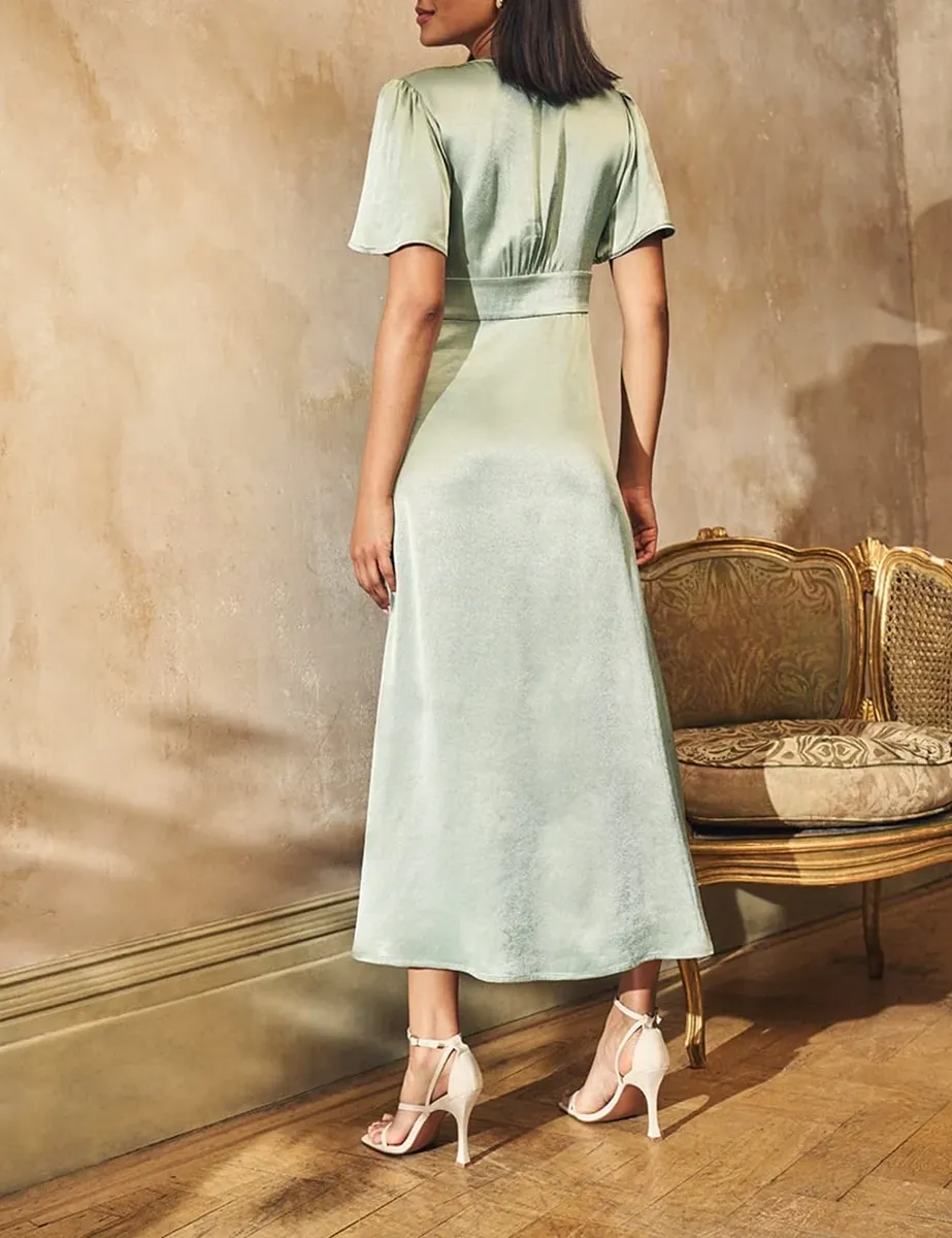 Sage Green Satin Erin Bridesmaid Midaxi Dress