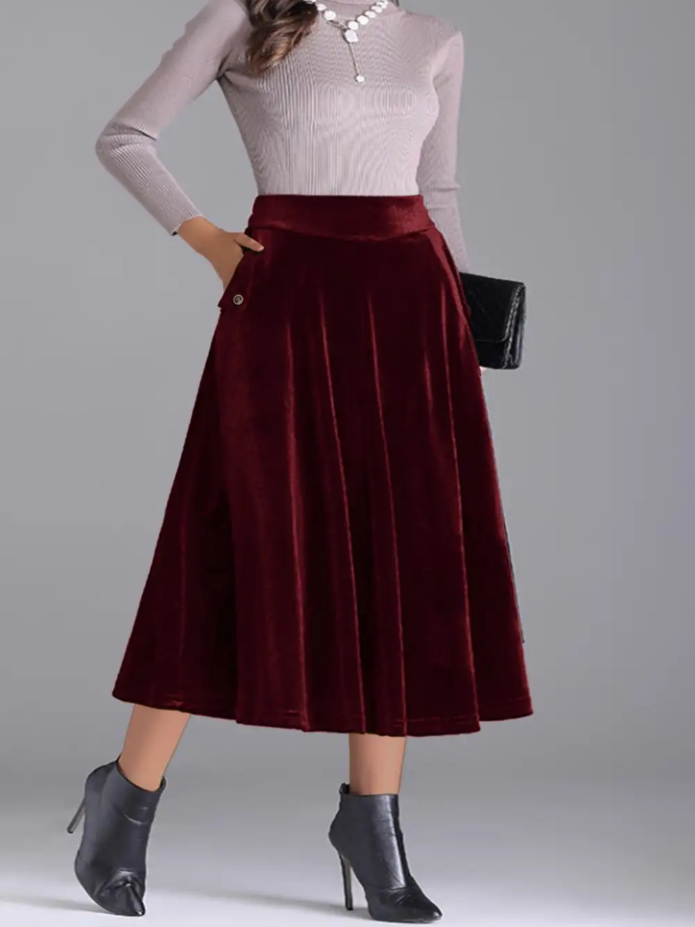 Airy Button Front Line Detail Skirt