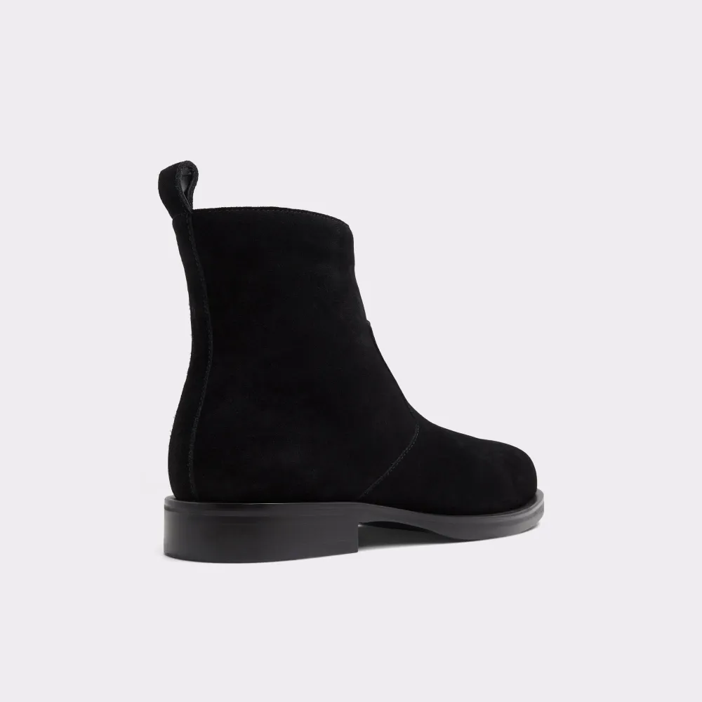 Solid Black Side Zipper Deerskin Low Heel Men's Boots