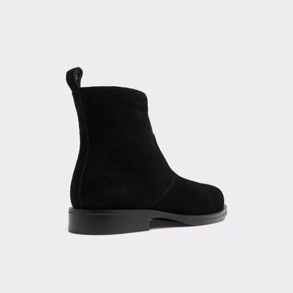 Solid Black Side Zipper Deerskin Low Heel Men's Boots