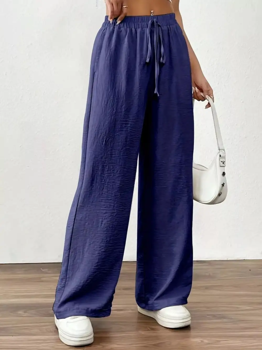 Relaxed Casual Drawstring Wide Leg Pants