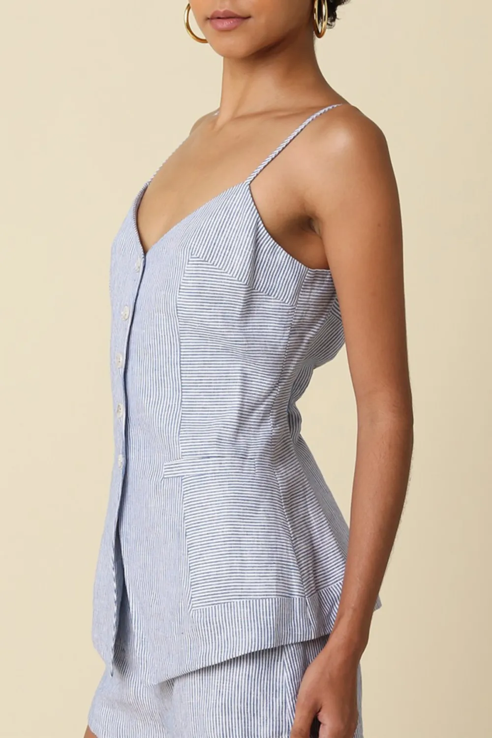 Button Denim Linen Top