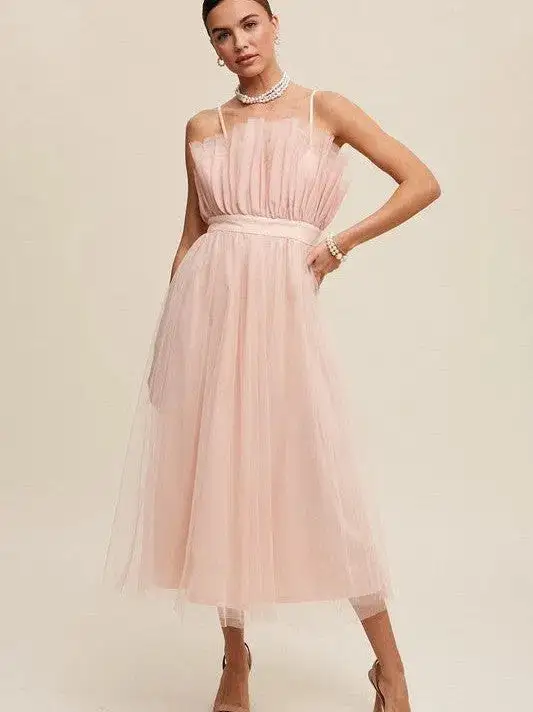 Life's a Dance Paper Bag Frill Tulle Midi Dress